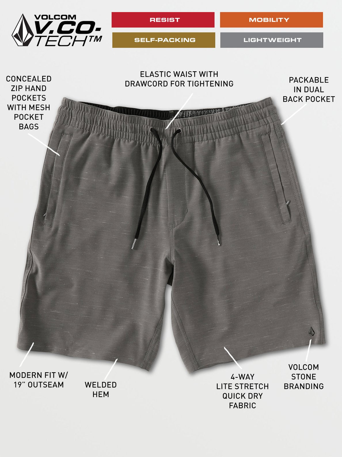 Volcom Packasack Lite 19 Hybrid Shorts Dark Charcoal Mens Shorts