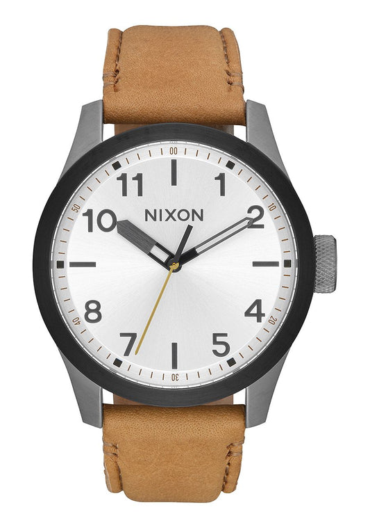Nixon Safari Leather Watch - Gunmetal / Silver / Tan Watches