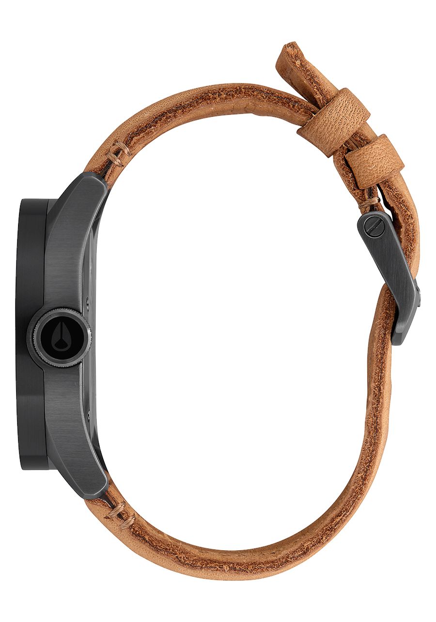 Nixon Safari Leather Watch - Gunmetal / Silver / Tan Watches