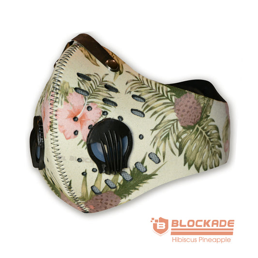 Blockade Face Masks Hawaiian Hibiscus Pineapple Neoprene Mask with Filter Face Mask Hibiscus Pineapple Neoprene