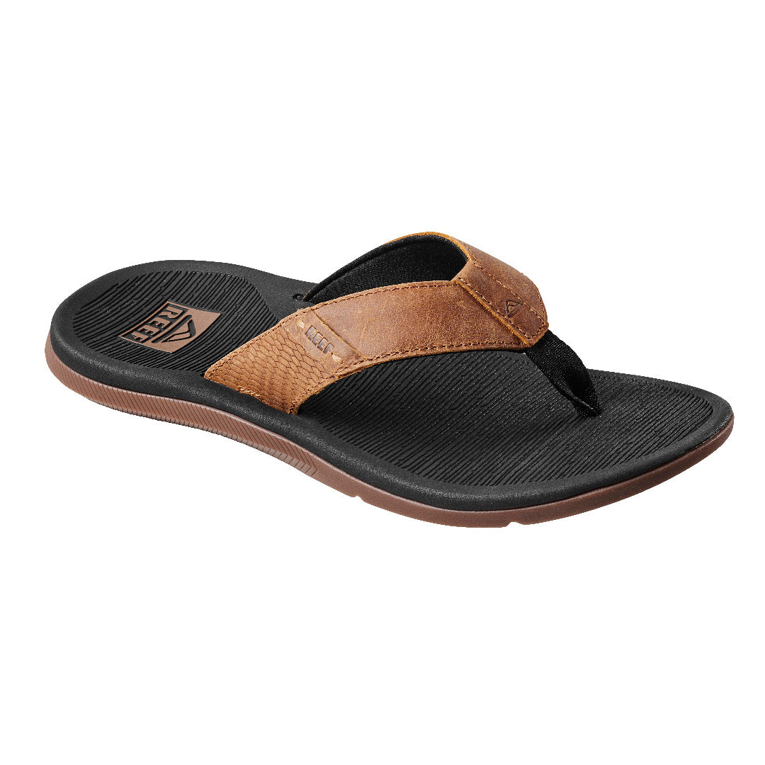 Reef Santa Ana LE Leather Sandals - Black and Tan Mens Footwear