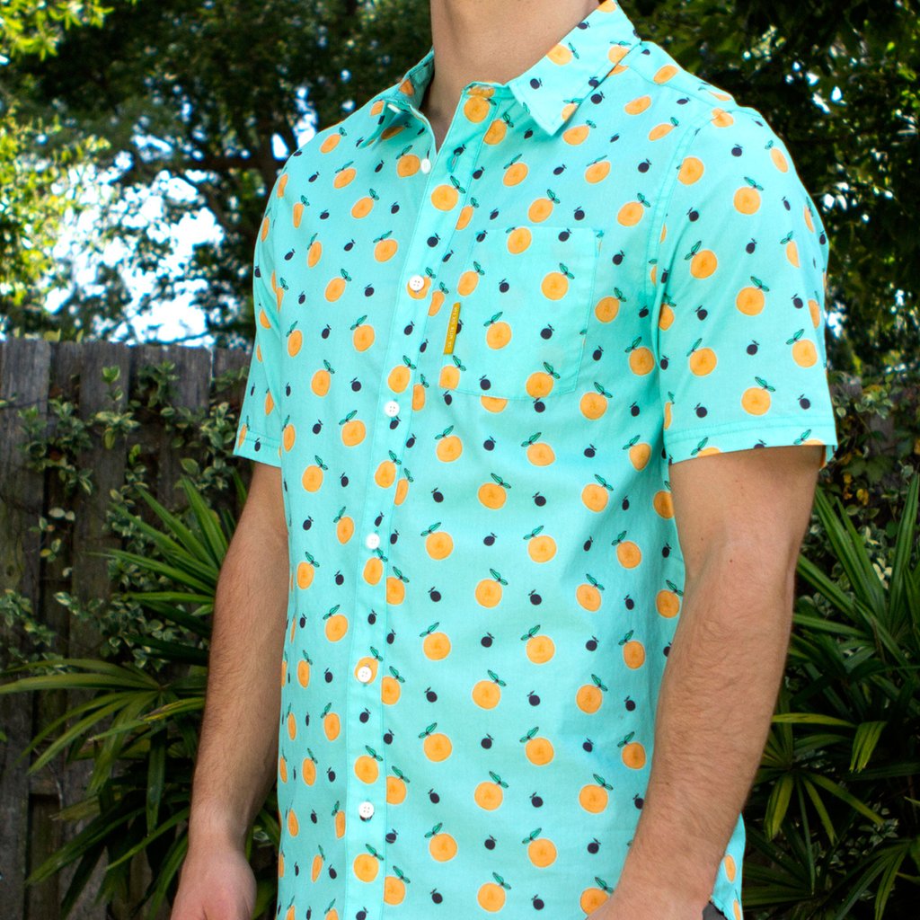 Flomotion Champ Men's Woven Shirt w/ Oranges - Mint Mens Woven Shirt