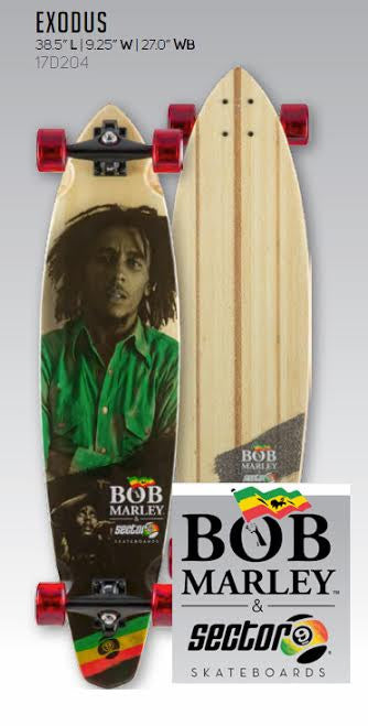 Sector 9 Bob Marley Edition Exodus 17 Complete Skateboard 38.5" X 9.25" Longboard Skateboard