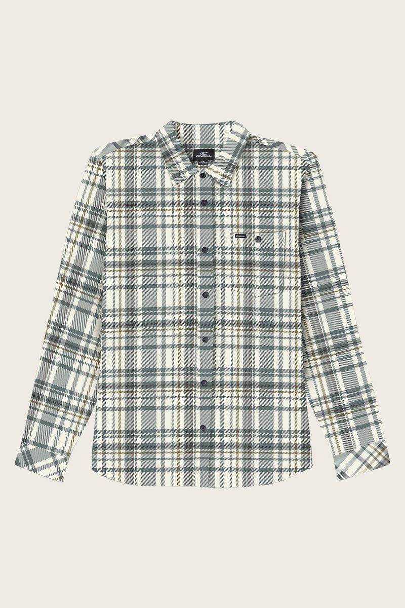 Oneill Redmond Plaid Stretch Mens Flannel - Cream Mens Woven