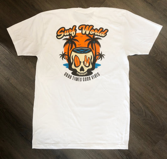 Surf World Good Vibes Good Times Tee - White - Tan Mens T Shirt