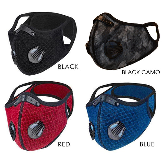 Gym Face Cover made of 3d Mesh With Filter and Valves - Black - Blue - Camo Face Cover