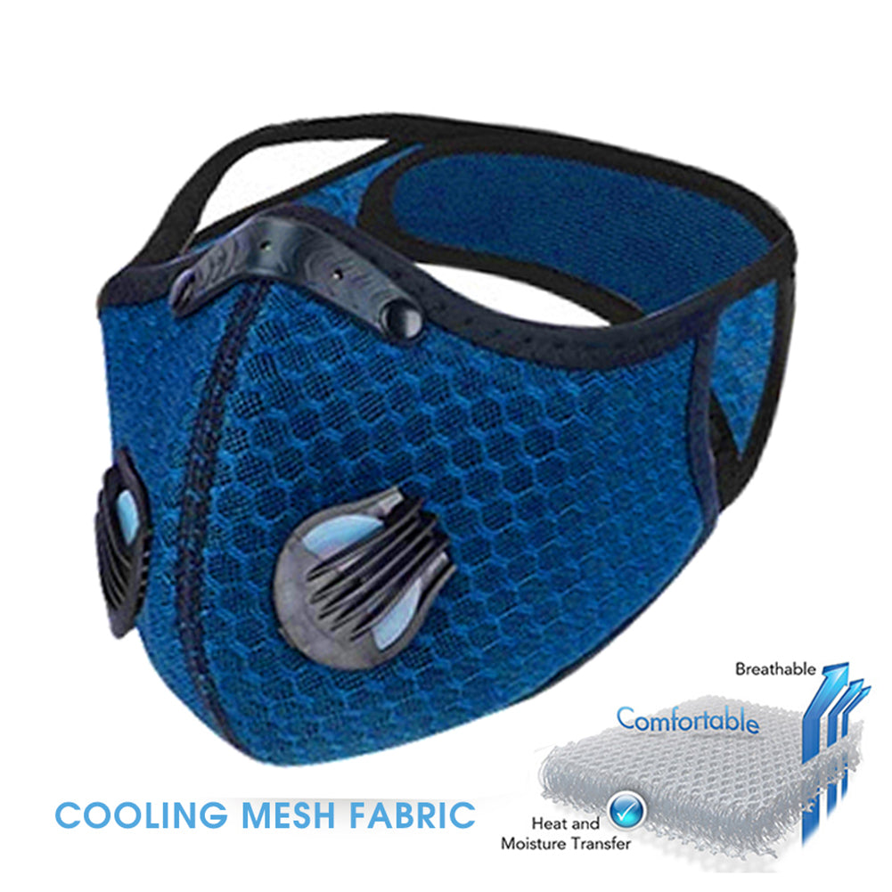 Gym Face Cover made of 3d Mesh With Filter and Valves - Black - Blue - Camo Face Cover Royal Blue