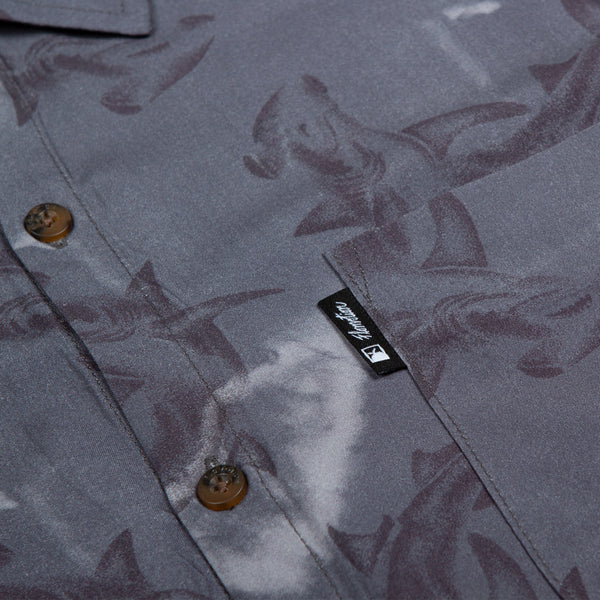 Flomotion Hammertime Sharks Men's Woven Shirt - Grey Tie Dye Mens Woven Shirt