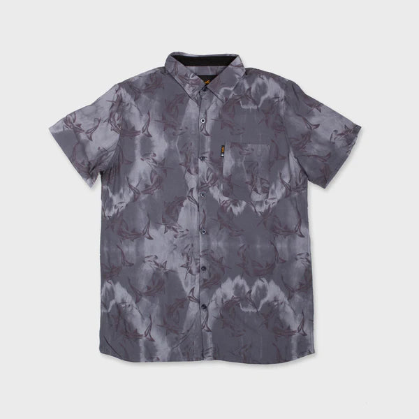 Flomotion Hammertime Sharks Men's Woven Shirt - Grey Tie Dye Mens Woven Shirt