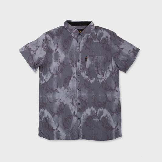 Flomotion Hammertime Sharks Men's Woven Shirt - Grey Tie Dye Mens Woven Shirt