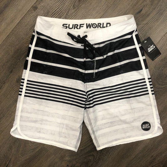 Surf World Lighthouse Boardshort -The Surf World Collection - Black White Mens Boardshorts