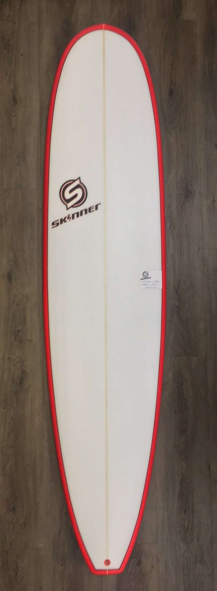 SOLD Skinner 7'6 x 21.25 x 2.75" Epoxy Mini Mini Longboard Tri Fin Poly with Red bottom and Rail Surfboard
