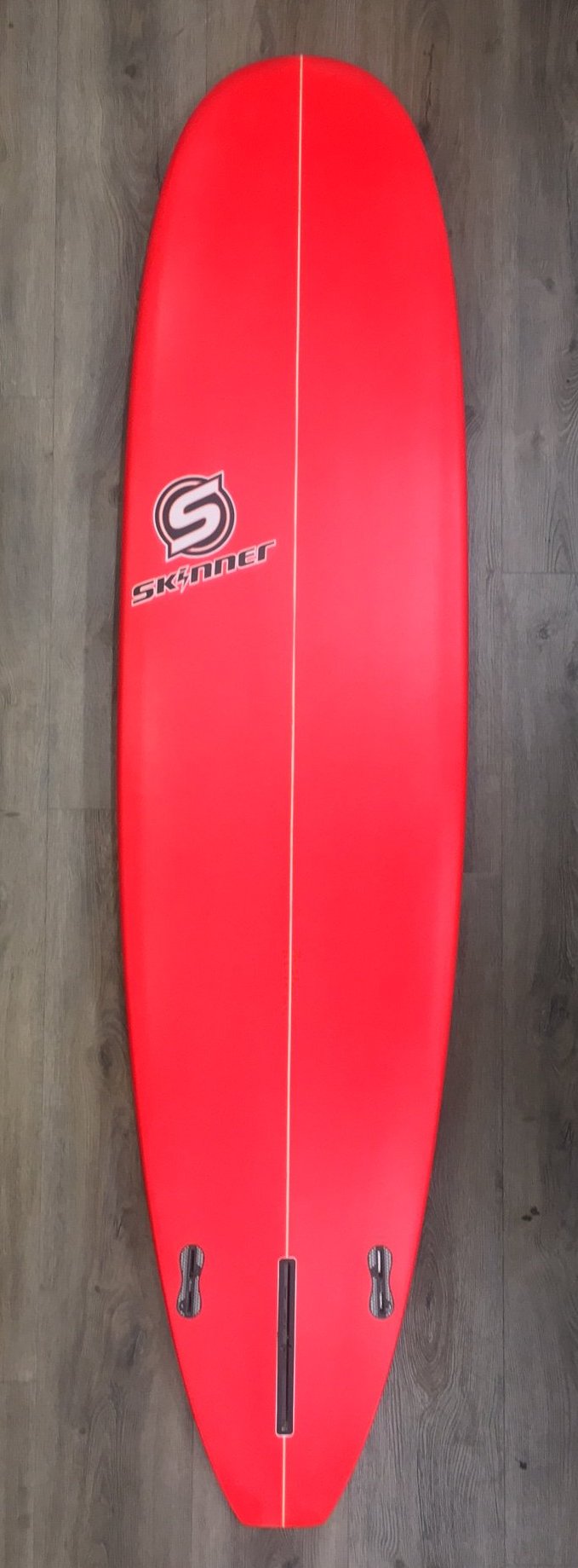 SOLD Skinner 7'6 x 21.25 x 2.75" Epoxy Mini Mini Longboard Tri Fin Poly with Red bottom and Rail Surfboard