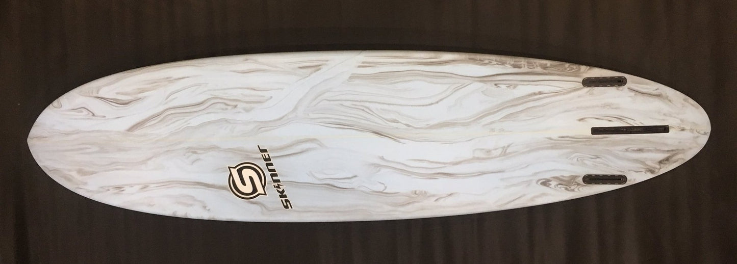 SOLD Skinner Surfboards 7'6 x 22" Funshape Poly 3 Futures Fins Acid Bottom - 56 Liter Surfboard