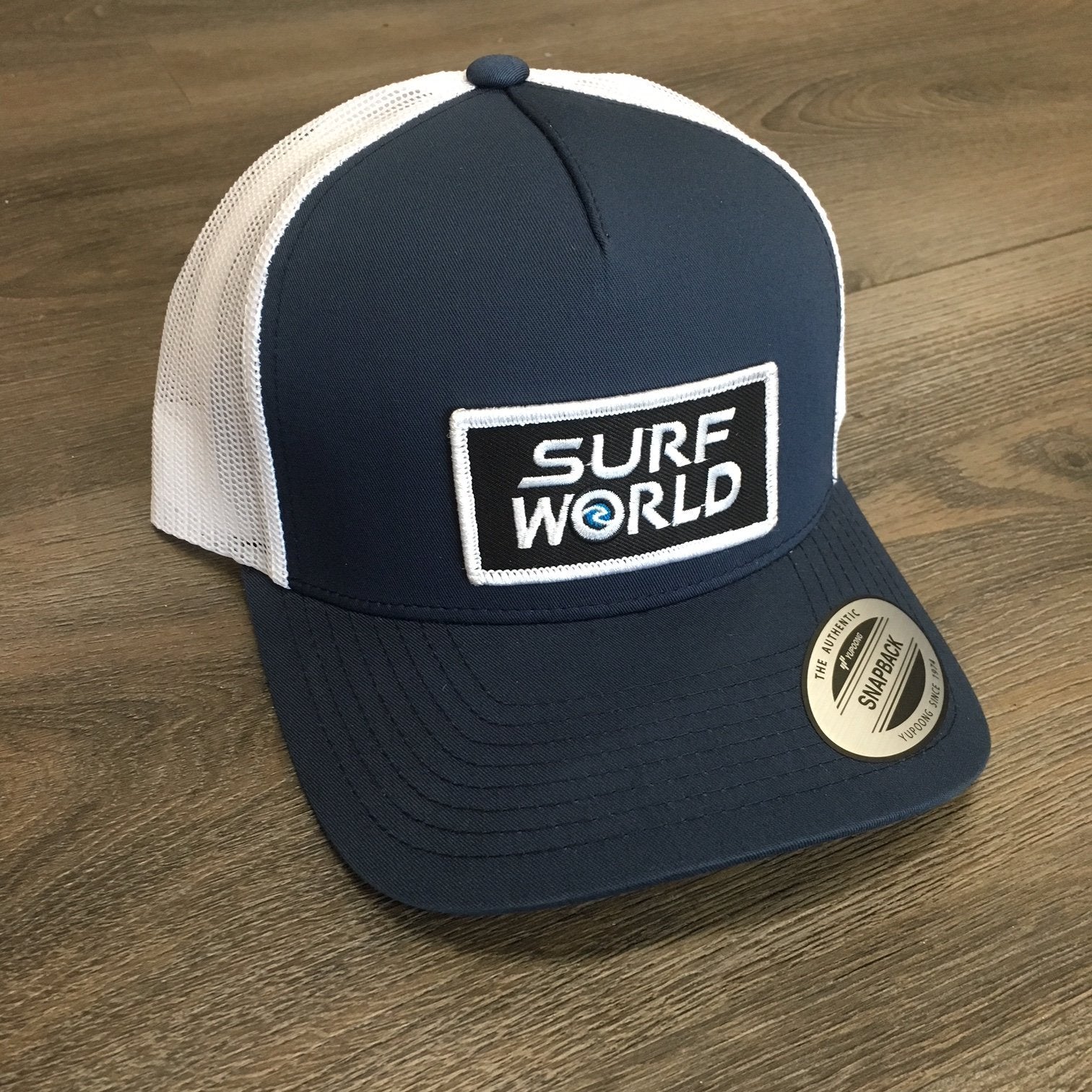 Surf World Snap Back Trucker Hat - Rectangle Mens Hat Med Blue