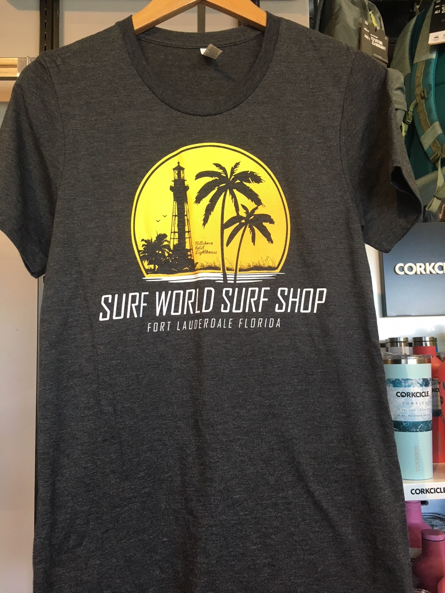 Surf World Palms Lighthouse Fade Tee - Teal Blue Heather - Black Heather Mens T Shirt Black Heather