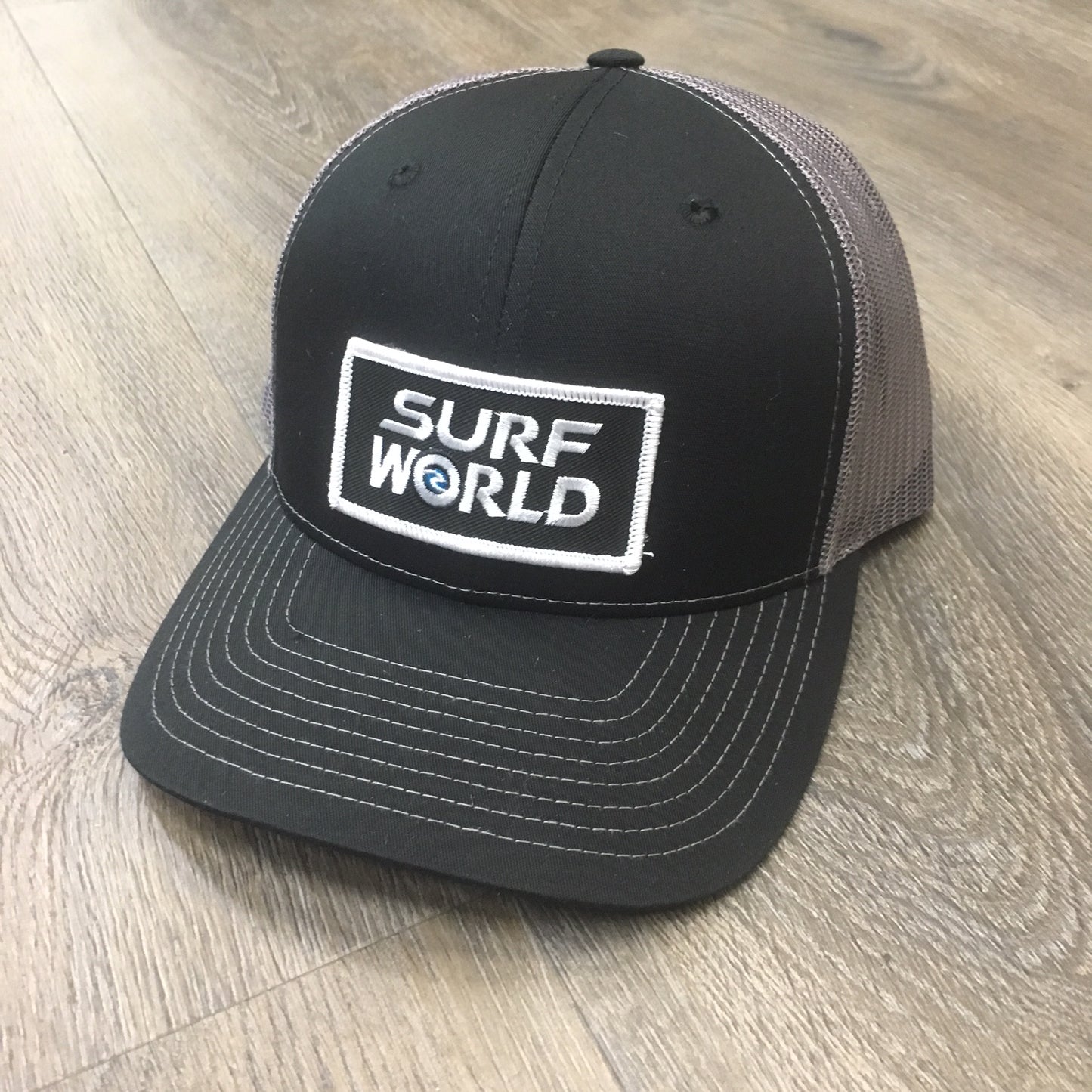 Surf World Logo Patch Trucker Hat - Black Grey - 2 Tone Blue - Navy Grey - Camo Dad Mens Hat Black Grey