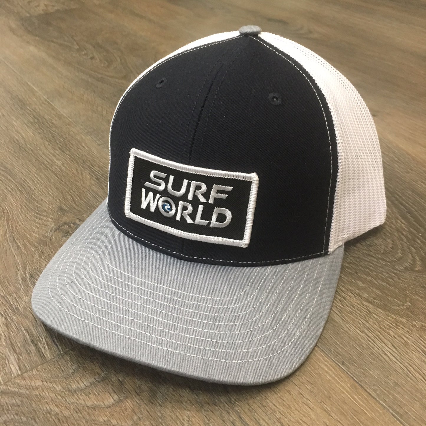 Surf World Logo Patch Trucker Hat - Black Grey - 2 Tone Blue - Navy Grey - Camo Dad Mens Hat Navy Grey