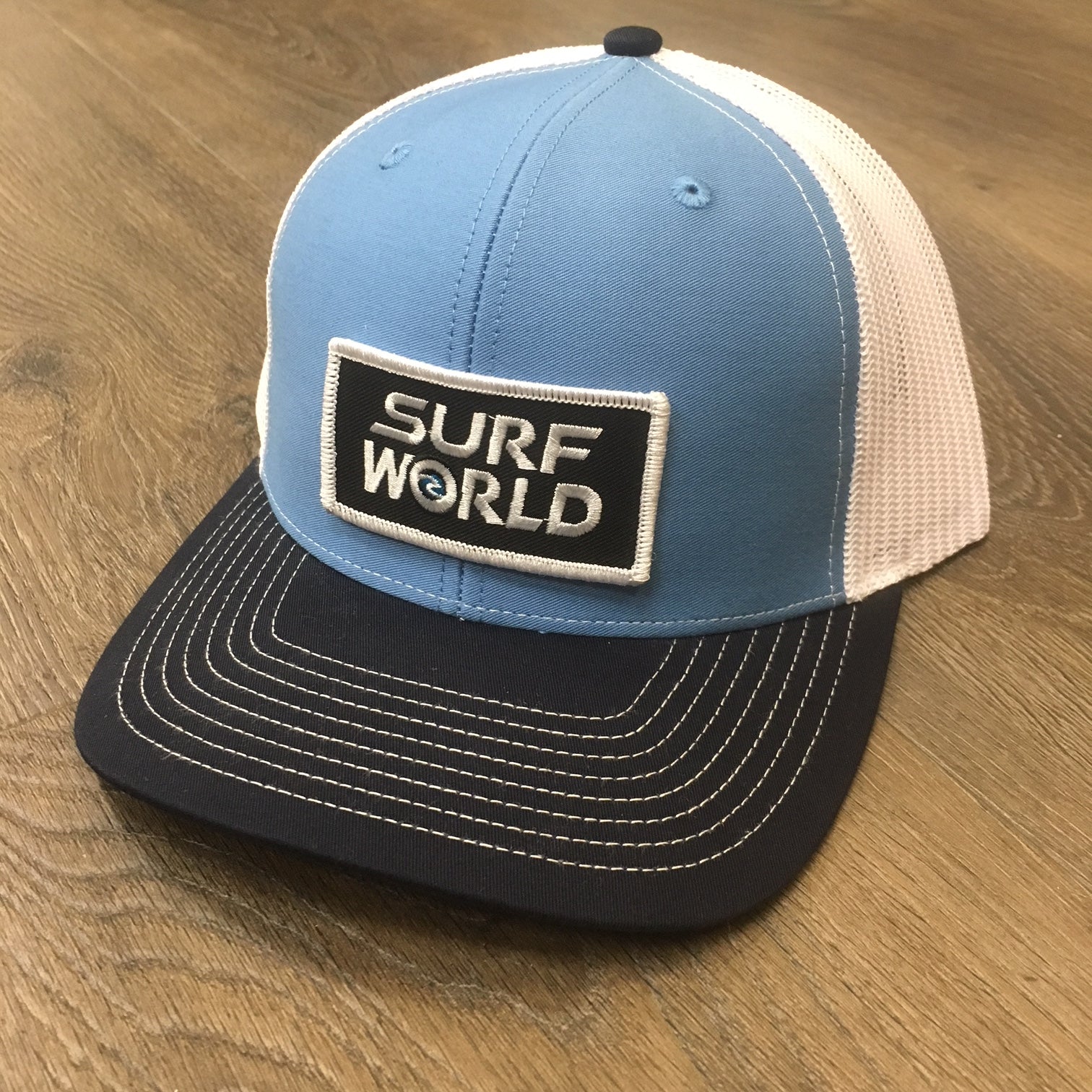Surf World Logo Patch Trucker Hat - Black Grey - 2 Tone Blue - Navy Grey - Camo Dad Mens Hat 2 Tone Blue