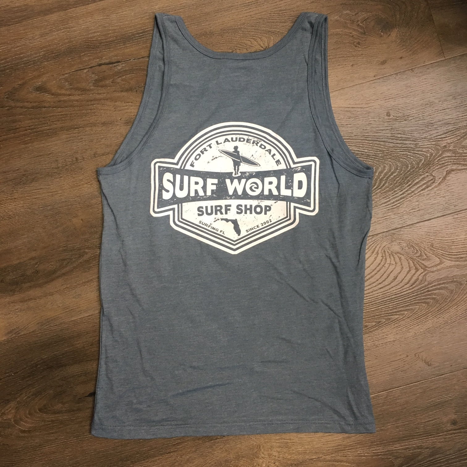 Surf World LB Florida Tank Top - Brite Heather Blue or Heather Slate Mens Tank Heather Slate