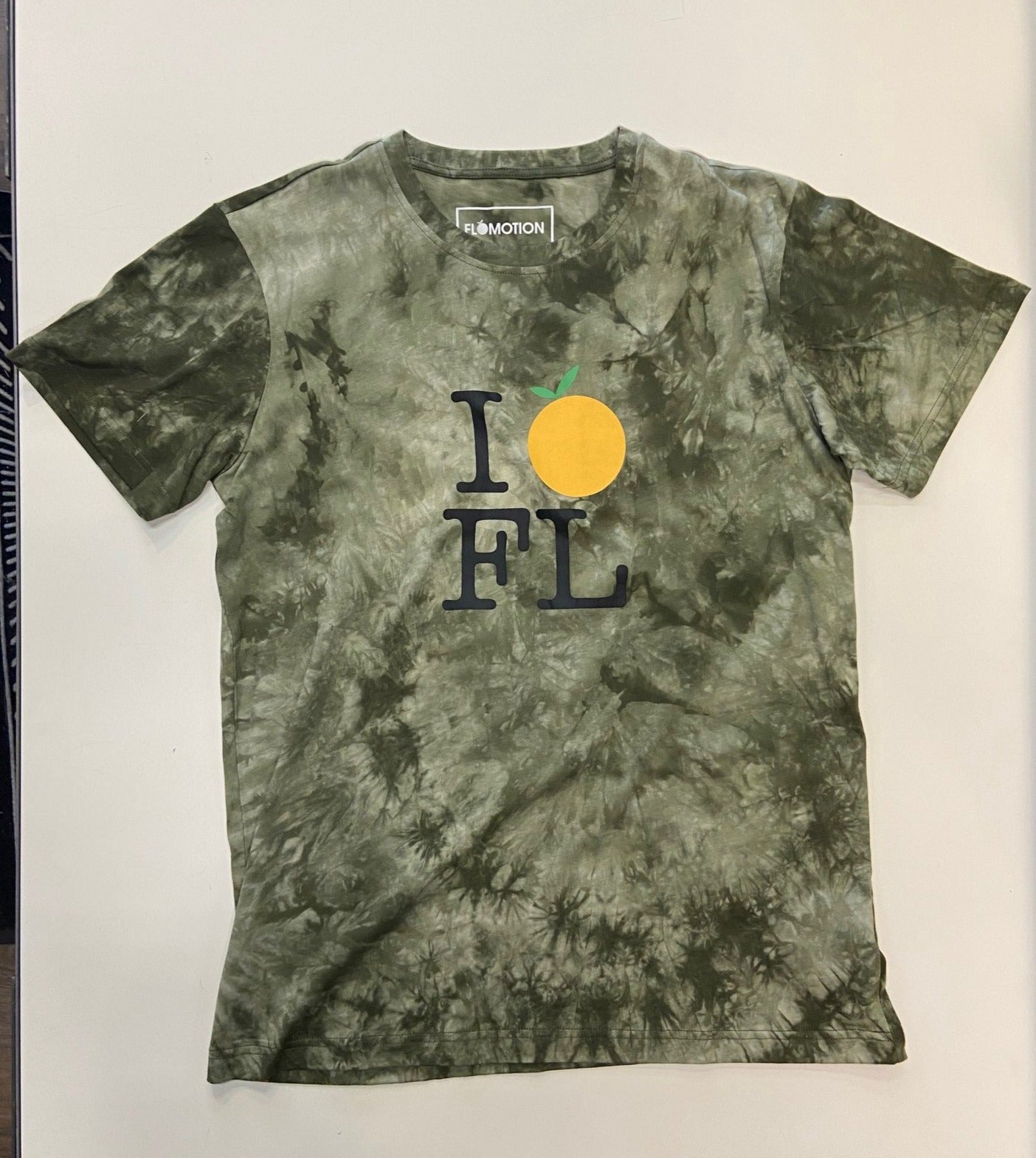 Flomotion I Orange Florida Tie Dye SS Mens T Shirt - Green Tan Mens T Shirt