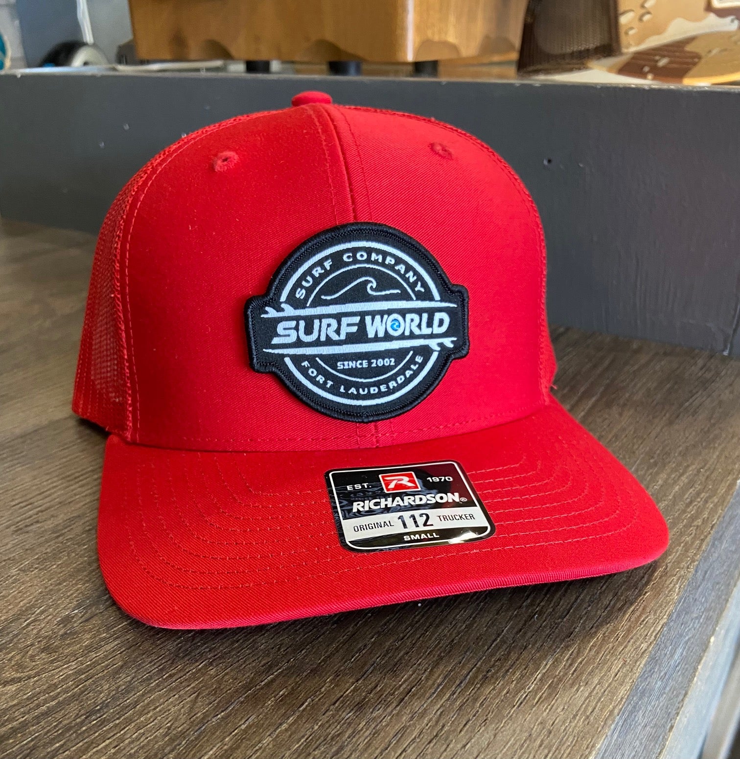 Surf World Double Boards Trucker Hat Mens Hat Red Small