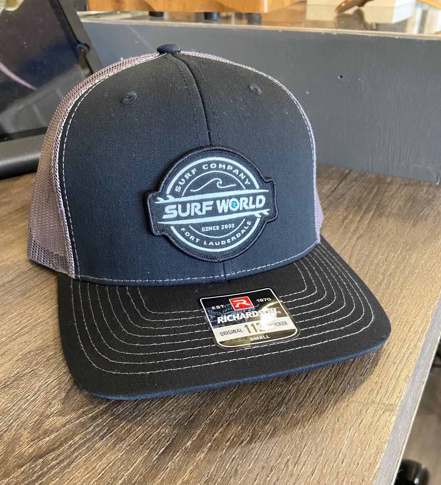 Surf World Double Boards Trucker Hat Mens Hat Black Grey Small