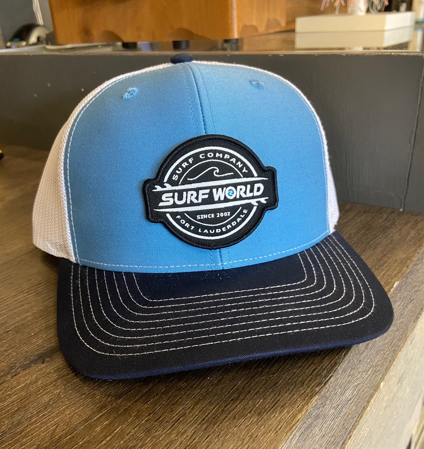 Surf World Double Boards Trucker Hat Mens Hat Lightblue Navy Small