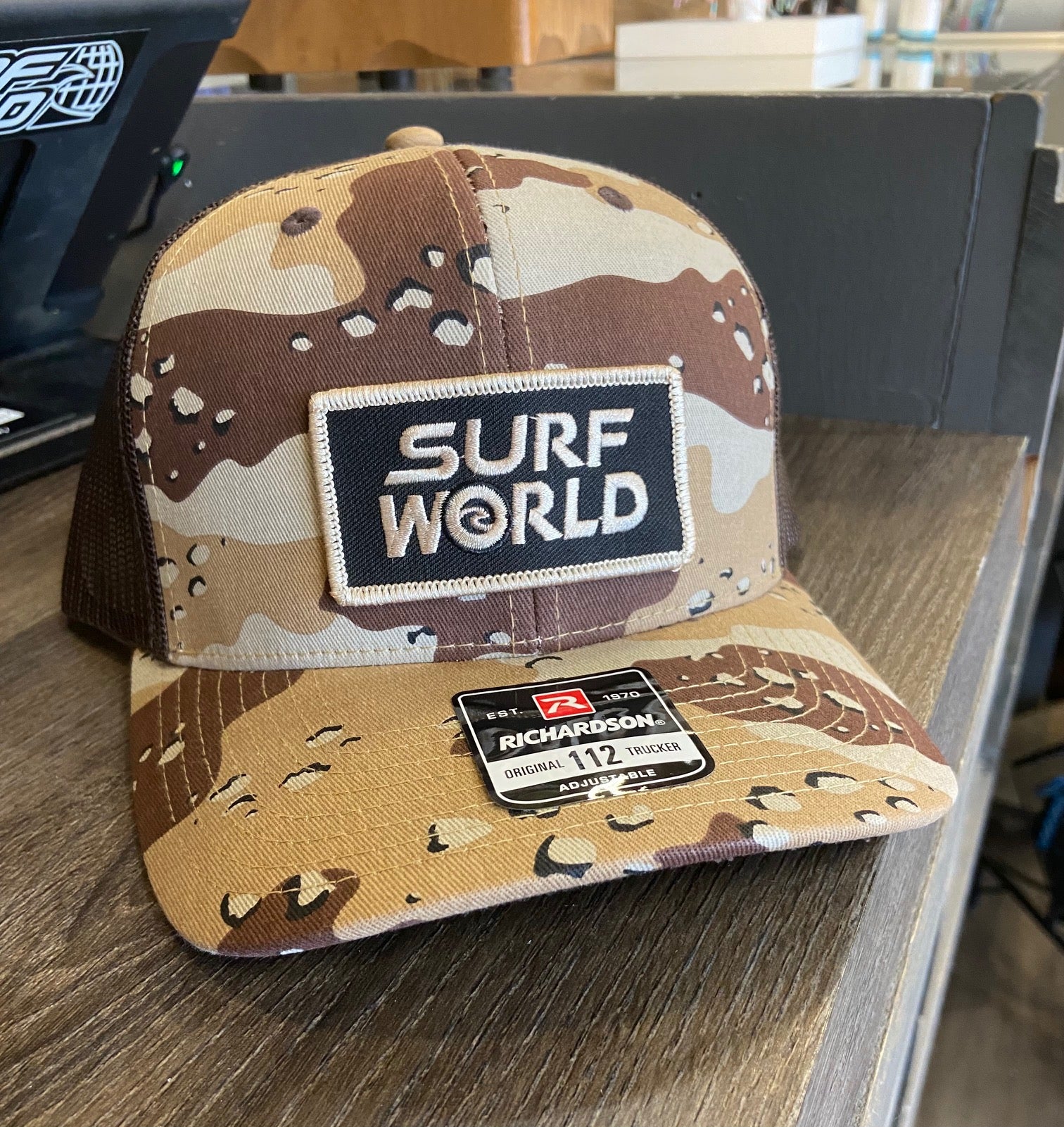 Surf World Snap Back Trucker Hat - Rectangle Mens Hat Desert Camo