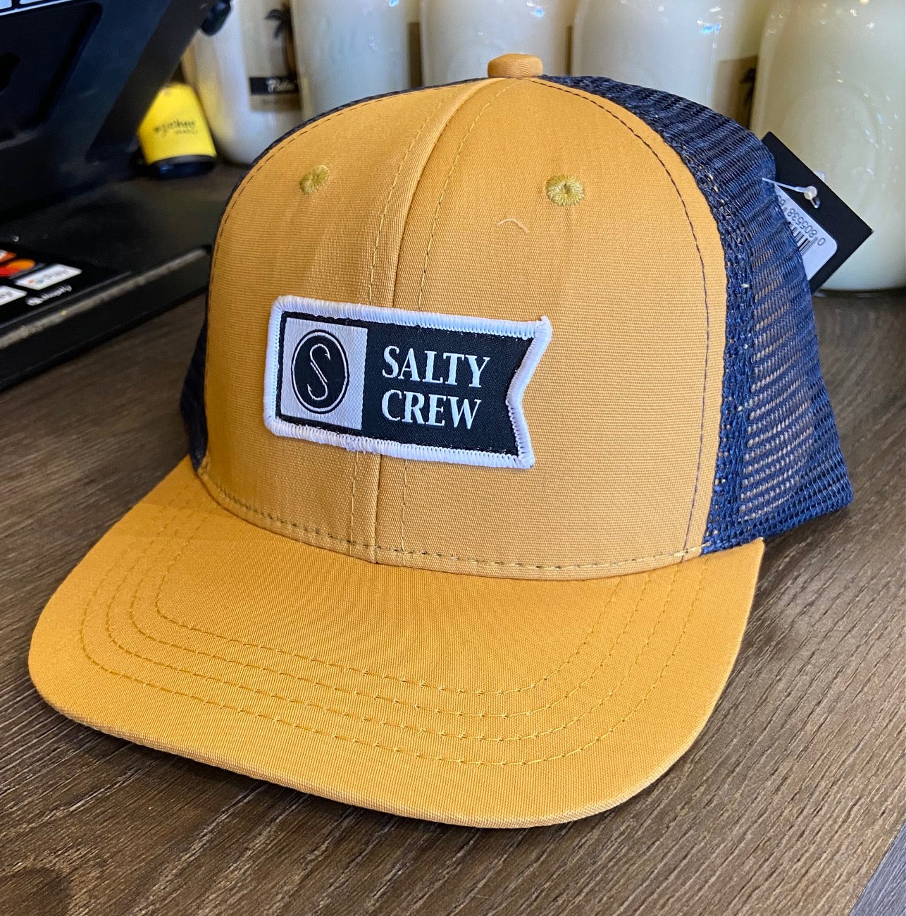 Salty Crew Pinnacle Boys Trucker Hat Hats Gold Navy
