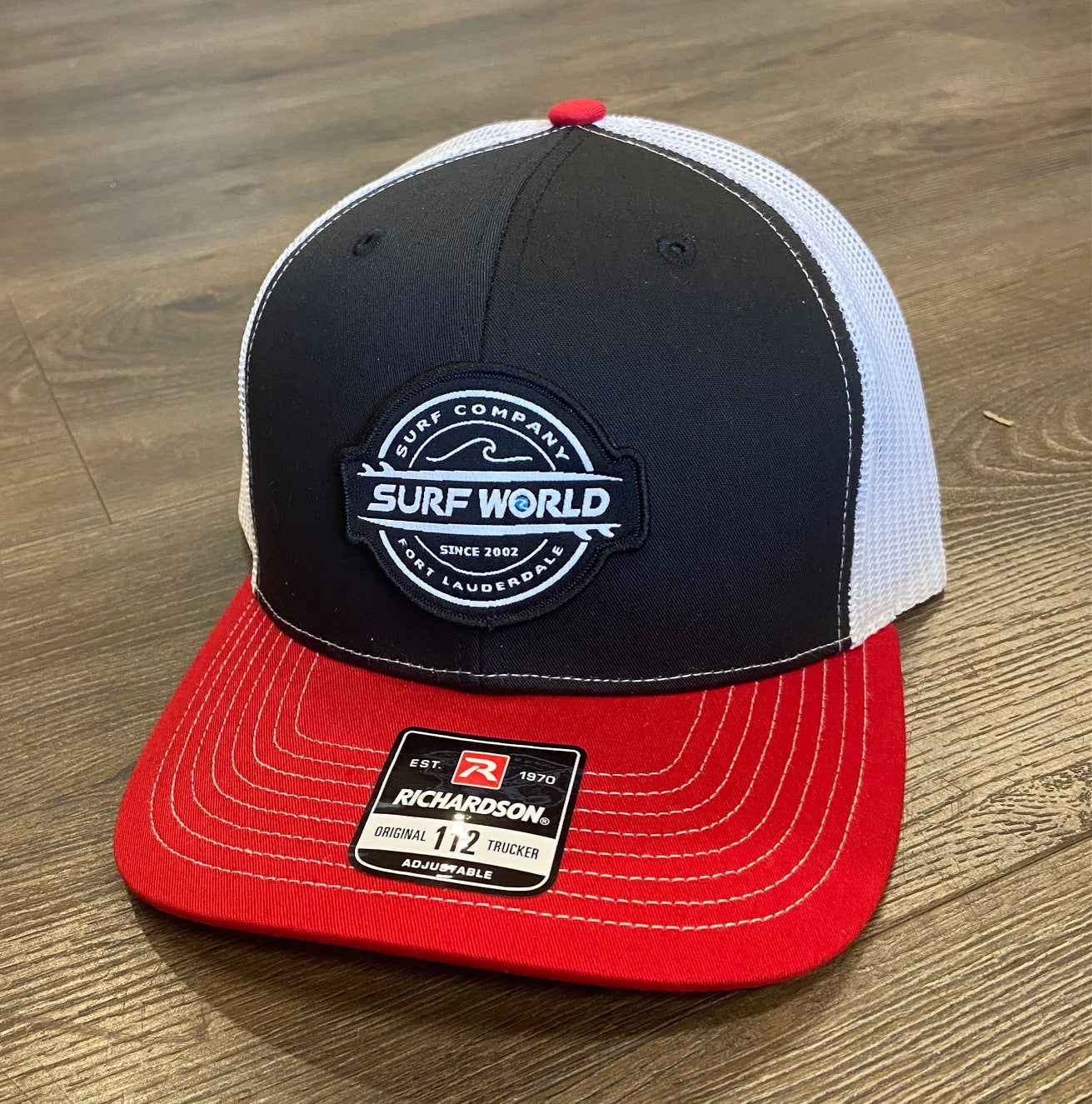 Surf World Double Boards Trucker Hat Mens Hat Blk Red Wht