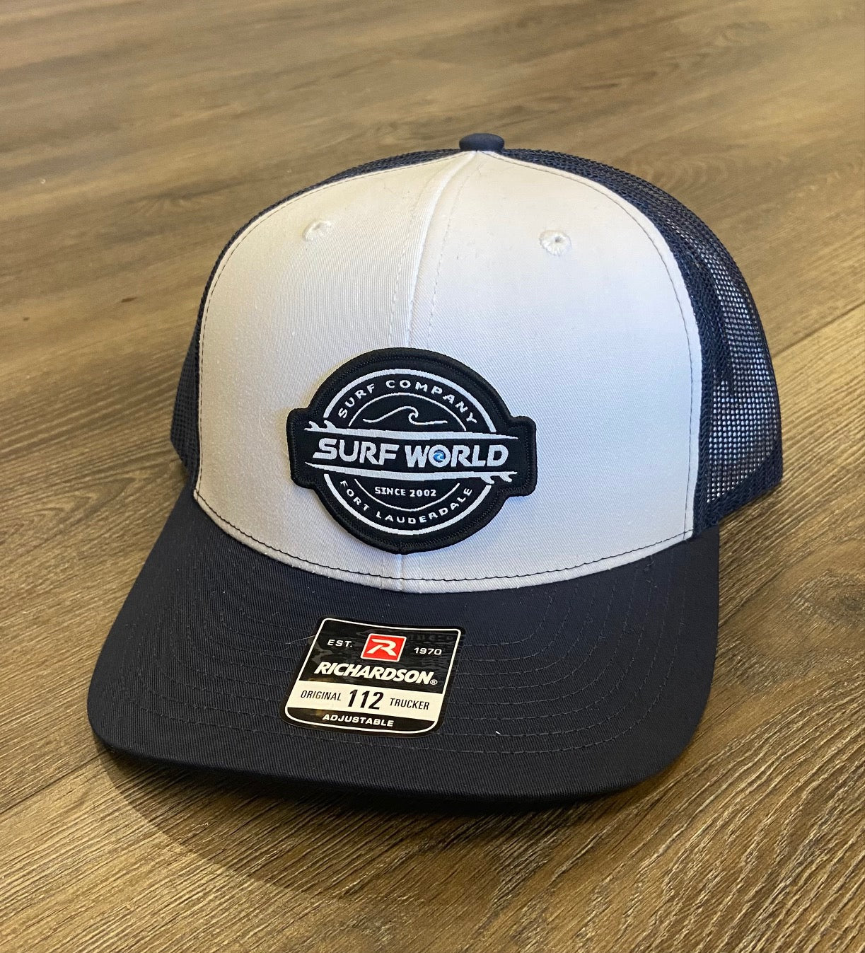 Surf World Double Boards Trucker Hat Mens Hat White Navy