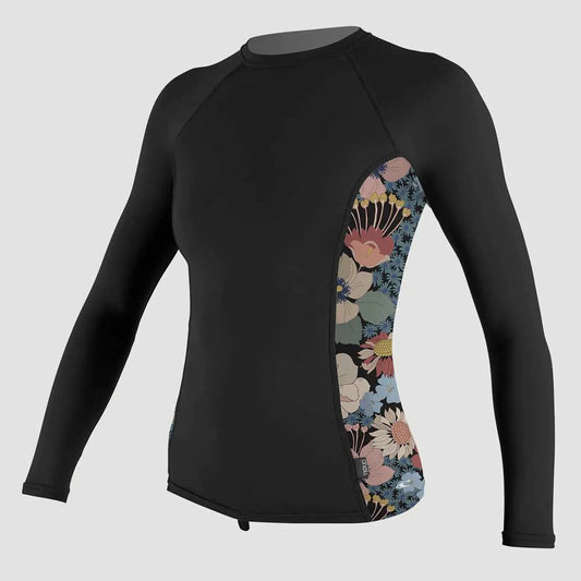 Oneill Women's Side Print L/S Rashguard UV 50+ - Black Twiggy Womens Rashguard