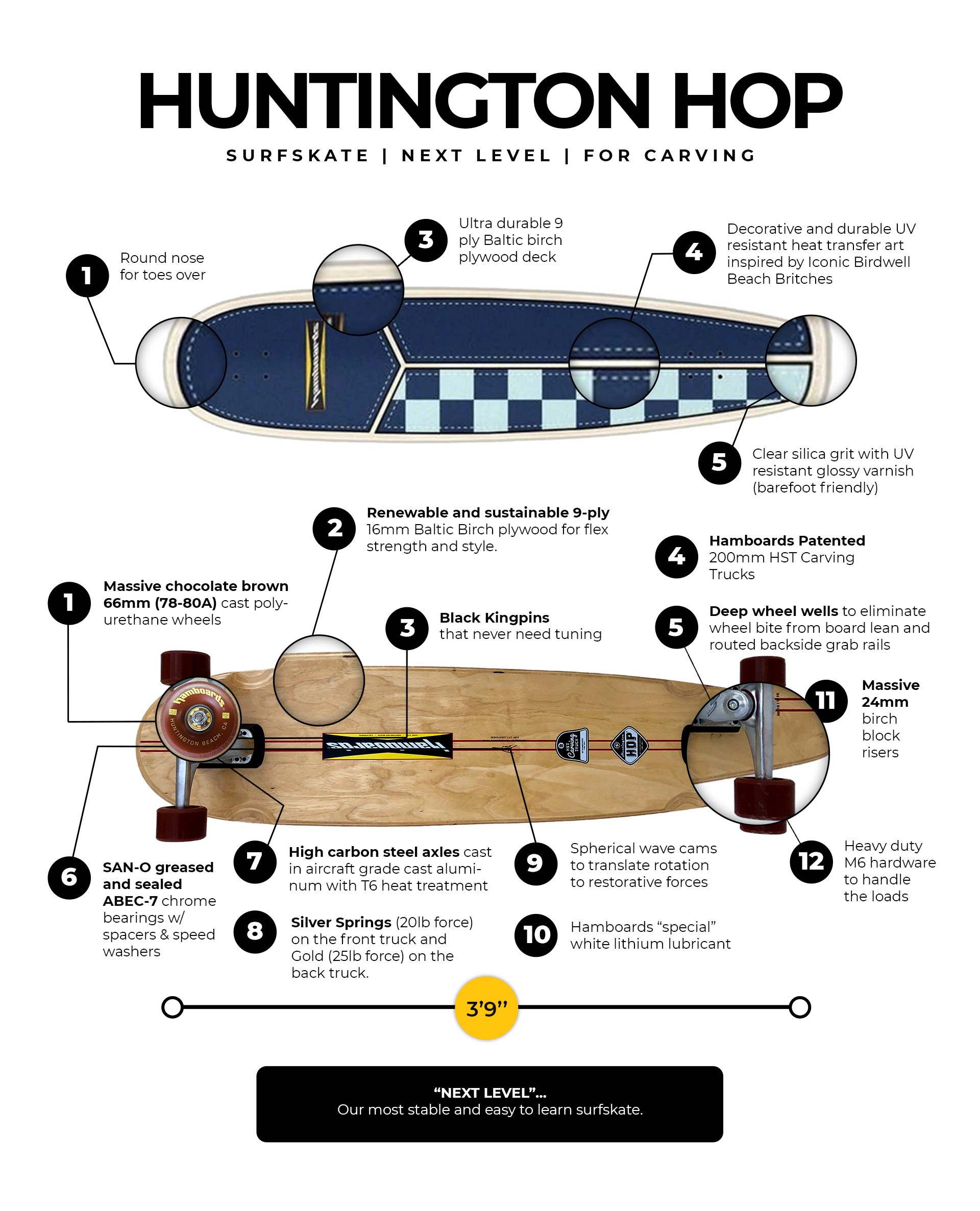Hamboards Huntington Hop Carving Surf Skate 45' Skateboard