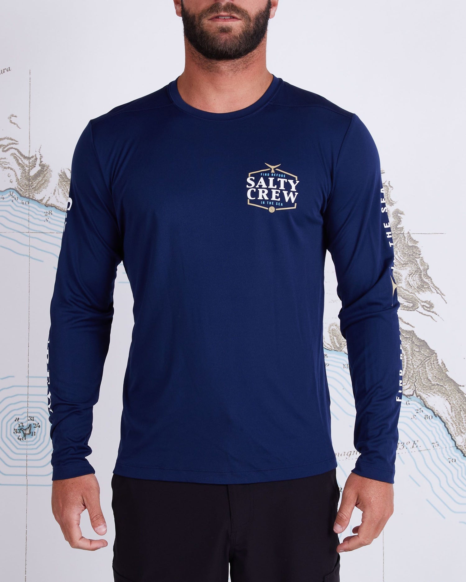 Salty Crew Skip Jack Tech Mens LS Sunshirt UPF 40+ - Navy Rashguard Sun Protection