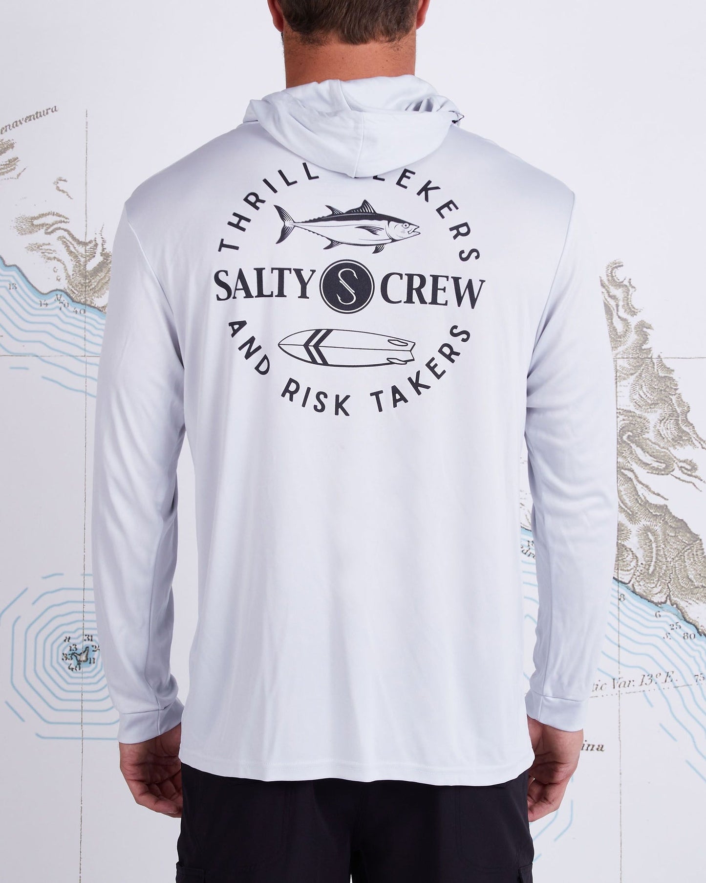 Salty Crew Flip Flop Hooded Sun Shirt - UPF 40 - Silver Rashguard Sun Protection