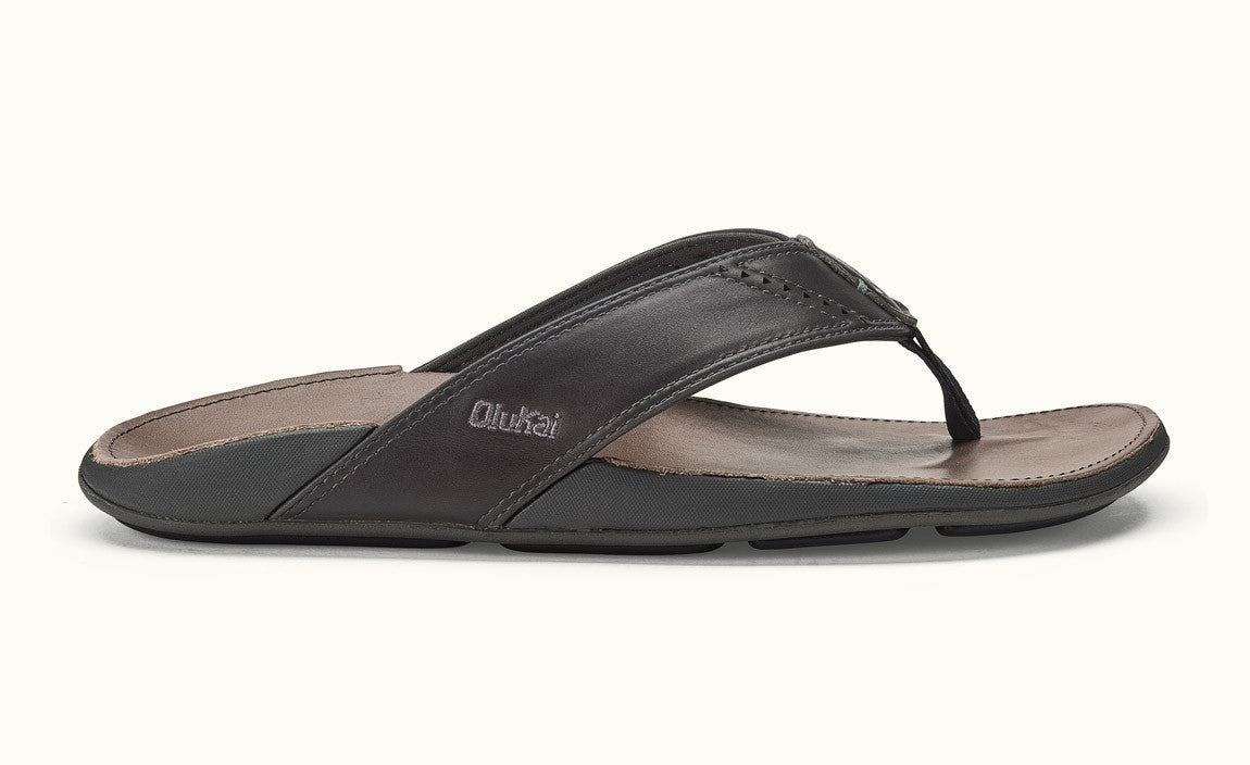 Olukai Nui Men's Leather Sandals - Dark Shadow / Charcoal Mens Footwear
