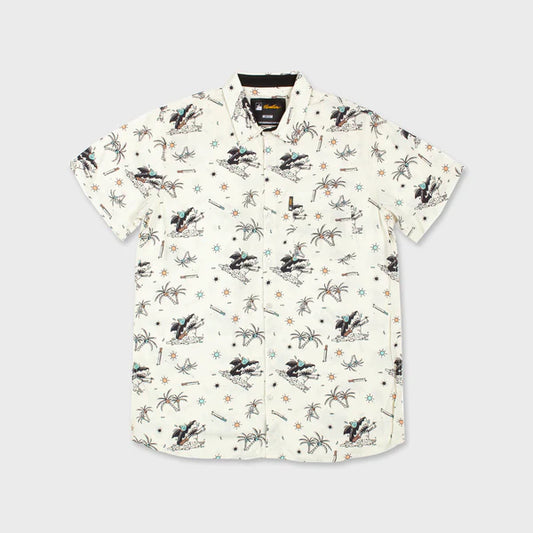 Flomotion Shark Fights Men's Woven Shirt - Natural Mens Woven Shirt