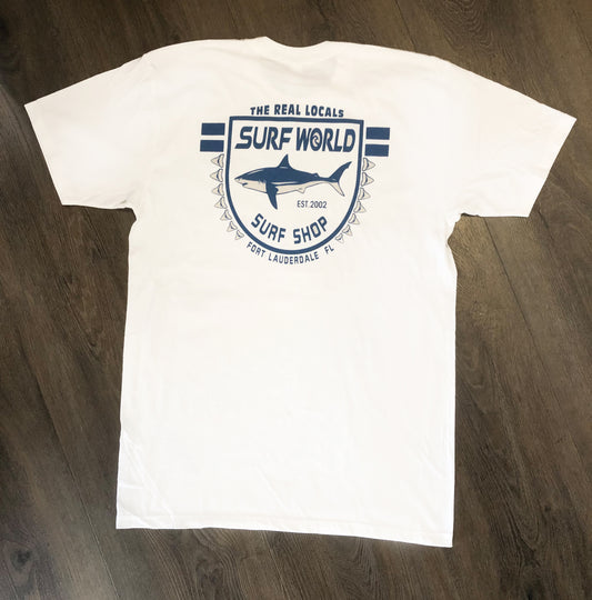 Surf World Sharks are the Real Locals - White Mens T Shirt