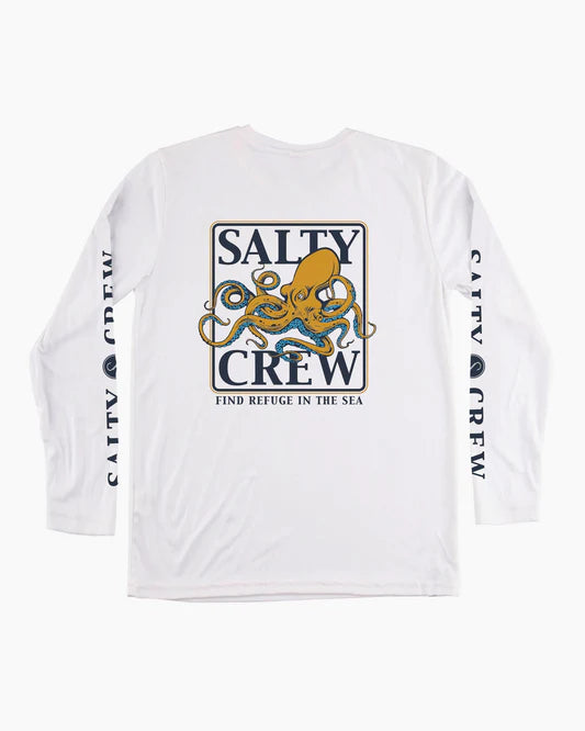 Salty Crew Ink Slinger Boys Rash Guard UPF 40+ - White boys rashguard