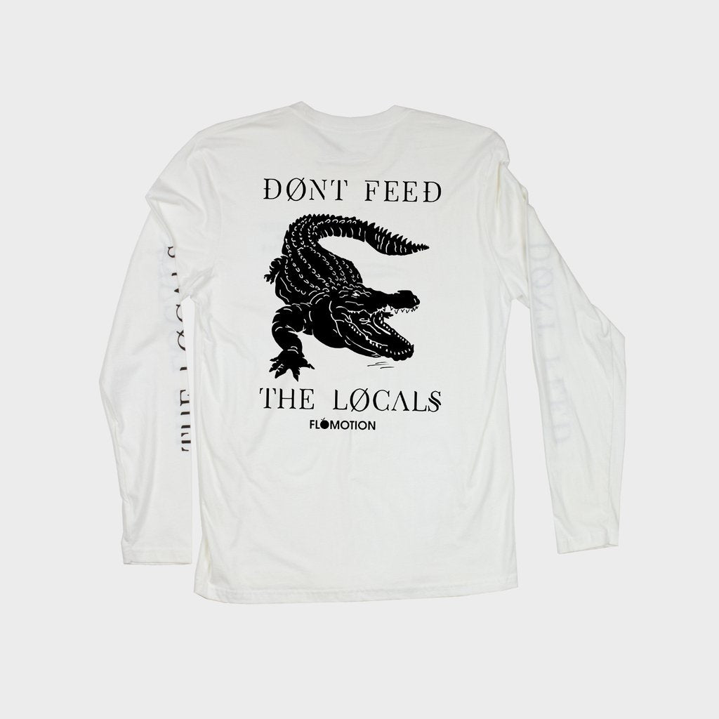 Flomotion Don't Feed the Locals Alligator LS Tee - White Mens Longsleeve Tee