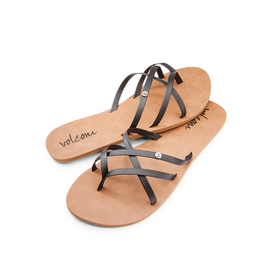 Volcom Women's New School Sandals - Black and Coral Womens Footwear