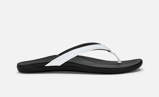 Olukai Ho'opio Women's Sandals - White / Onyx Black Womens Footwear