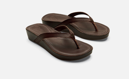 Olukai Womens Ola Leather Wedge Sandals - Dark Java/ Dark Java Womens Footwear