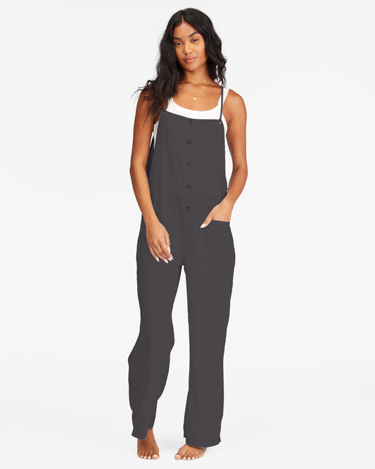 Billabong Beach Cruiser Wide Leg Overalls - Off Black Romper
