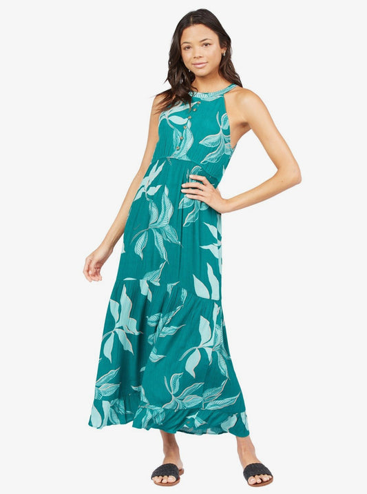Roxy Away We Go Sleeveless Maxi Dress - Teal Green Dress
