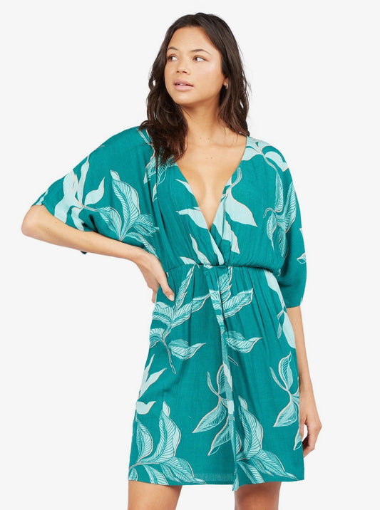 Roxy Before Sunset Cross Front Dress - Teal Green Dress