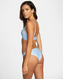 RVCA Daybreak Printed Low-Rise Bikini Top- Iris Blue womens swimwear