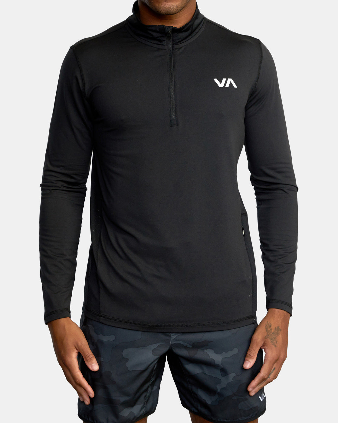 RVCA VA Sport Vent LS Top Half Zip Workout Shirt -Black Mens T Shirt