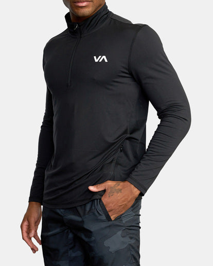 RVCA VA Sport Vent LS Top Half Zip Workout Shirt -Black Mens T Shirt